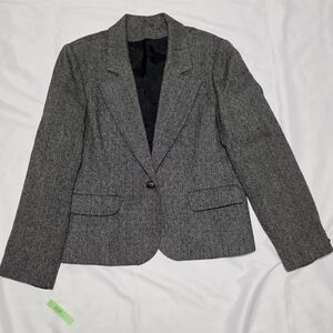 Vintage Kirkland Hall Black And Gray 100% Wool Womens Blazer Sz. 14